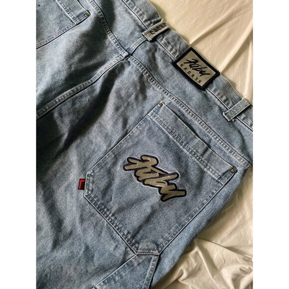 Fubu Jean Shorts Mens Size 56 Vintage Y2k 90s Denim Casual Cargo Logo Detailing - Picture 7 of 9